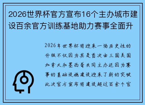 2026世界杯官方宣布16个主办城市建设百余官方训练基地助力赛事全面升级 ⚽ 2026世界杯官方宣布16个主办城市建设百余官方训练基地助力赛事全面升级 ⚽
